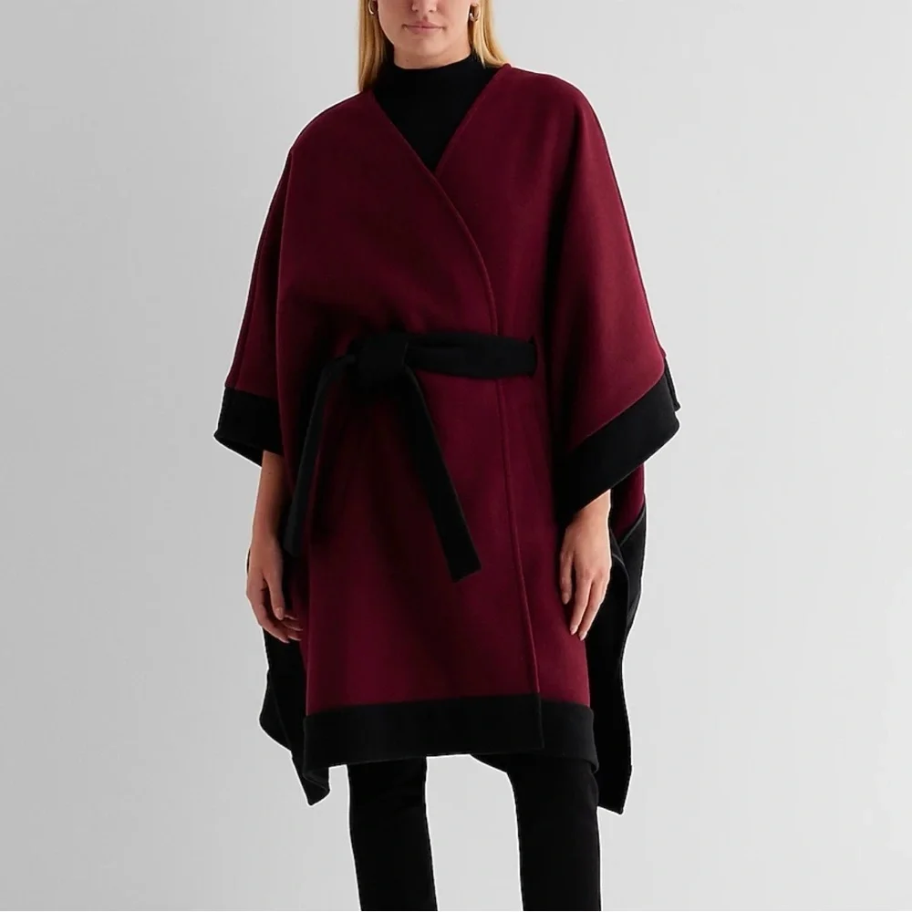 Chic Burgundy and Black Cape Coat size M/L